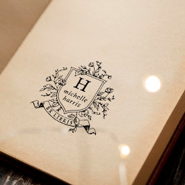 Antik Monogram-Exlibris Namn Bok Illustration Stämpel