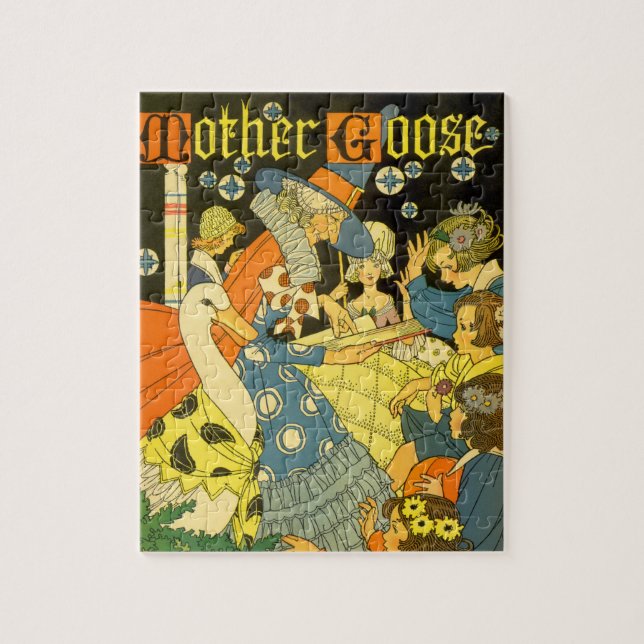 Antik Mor Gås läser böcker för barn Pussel (Vertikal)