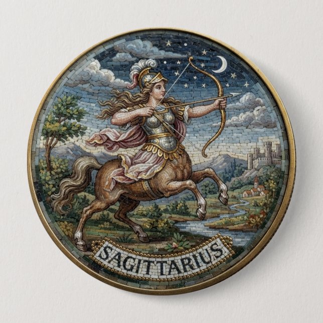 Antik mosaik Stjärntecken Skytten   Knapp (Framsida)