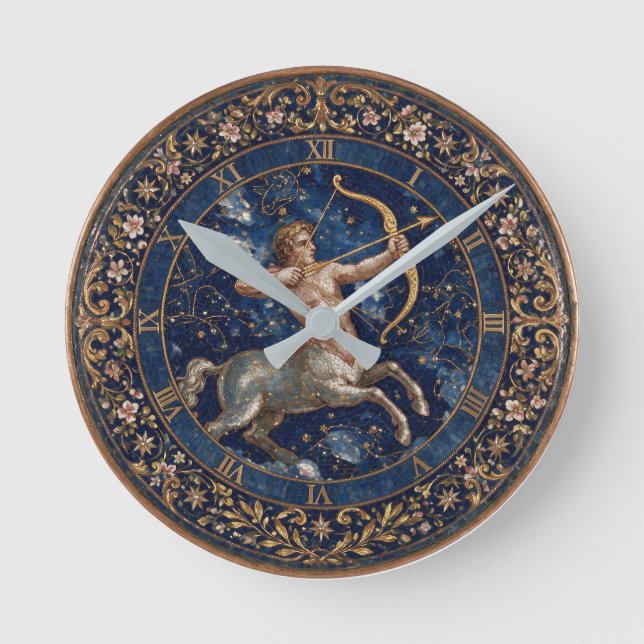 Antik mosaik Zodiak Skytten Rund Klocka (Framsida)