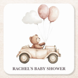 Antik Nallebjörn Bil Baby Shower Coaster Underlägg Papper Kvadrat