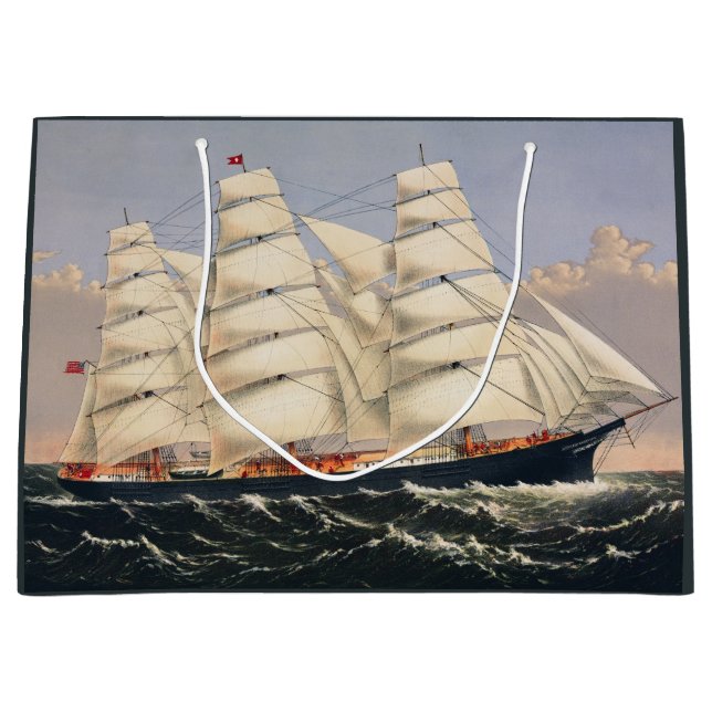 Antik nautisk segelfartyg Currier & Ives (Framsidan)