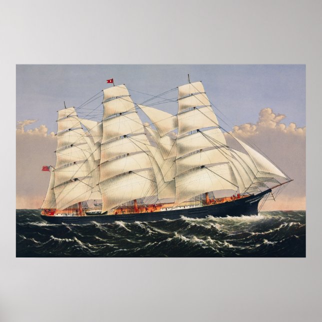 Antik nautisk segelfartyg Currier & Ives Poster (Framsidan)
