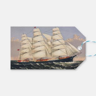 Antik nautisk segelfartyg Currier & Ives Presentetikett