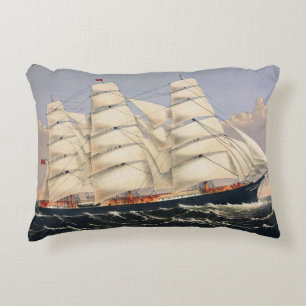 Antik nautisk segelfartyg Currier & Ives Prydnadskudde
