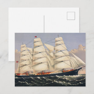 Antik nautisk segelfartyg Currier & Ives Vykort