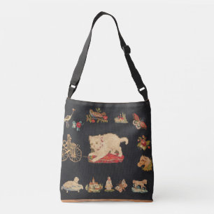 Antik Needlepointkattunge Axelväska