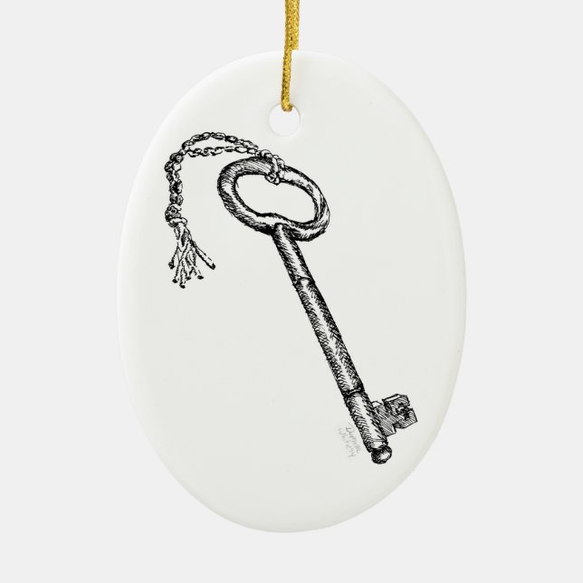 Antik nyckel julgransprydnad keramik (Framsidan)