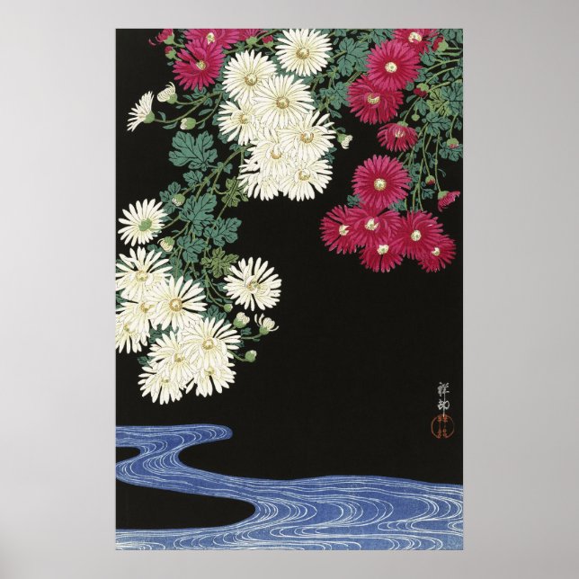Antik Ohara Koson Krysantemum Konst Poster (Framsidan)