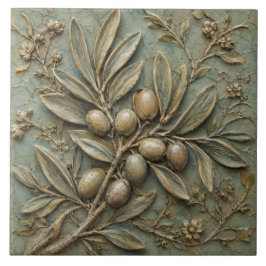 Antik Olivkvist Botanisk Falsk Relief Kakelplatta