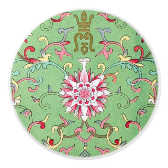Antik oriental blomkeramisk knopp (Framsidan)