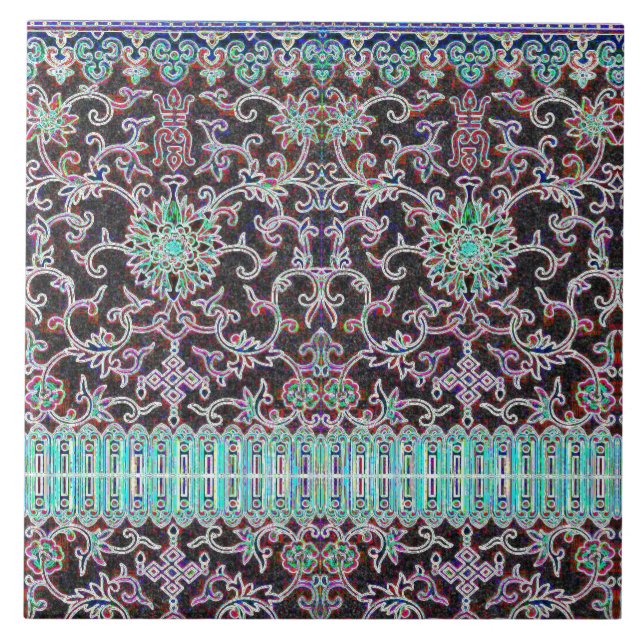 Antik oriental blomsterform purple teal kakelplatta (Framsidan)