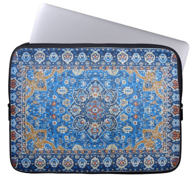 Antik Orientalisk Blå Turkisk Persisk Matta Rug Laptop Fodral (Framsidan)