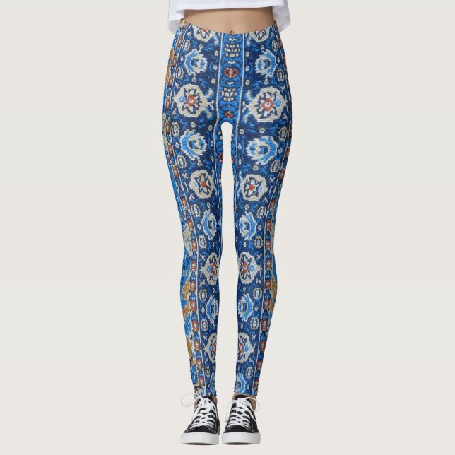 Antik Orientalisk Blå Turkisk Persisk Matta Rug Leggings (Framsida)
