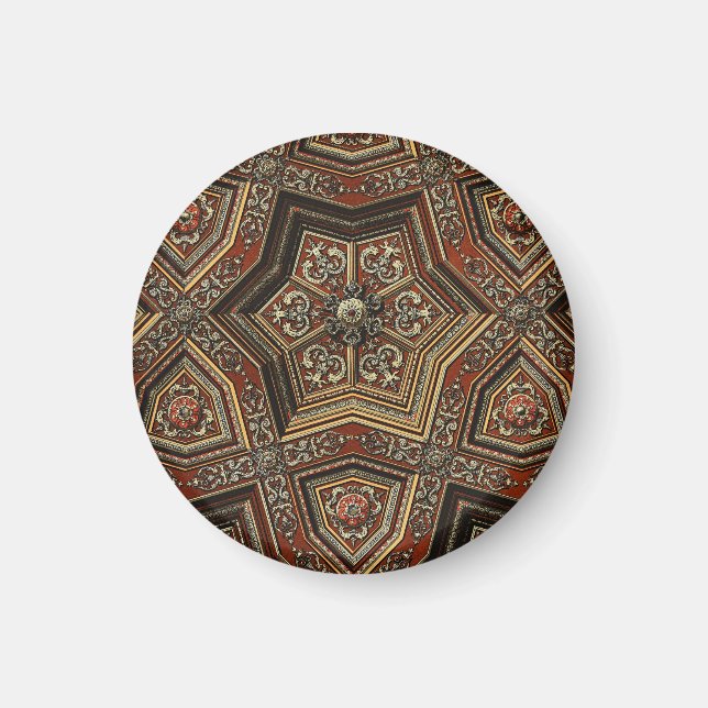 Antik Ornamenterad Guld Renässans Geometrisk Konst Magnet (Framsidan)
