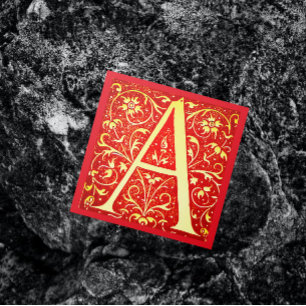 Antik ornamenterad monogram - versal A Fyrkantigt Visitkort