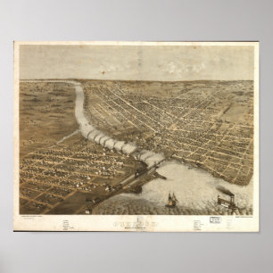 Antik panorama- karta för Oshkosh WI 1867 Poster