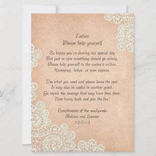 Antik pappers- och spetsbröllopskorgskylt