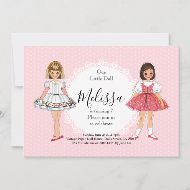 Antik Pappersdocka Födelsedagsfest Inbjudan (Framsida)