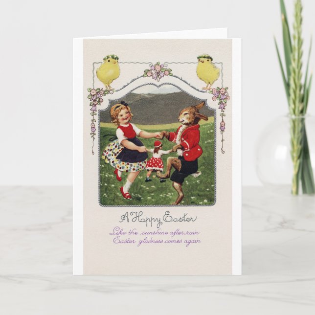 Antik Påsk Tjej Kanin Chick Kort (Framsida)