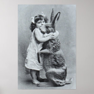 Antik påskhare för vykortVictorianflicka Poster
