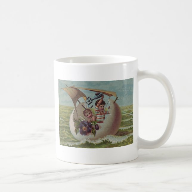 Antik påskkort Seglande ägg Barn Kaffemugg (Höger)