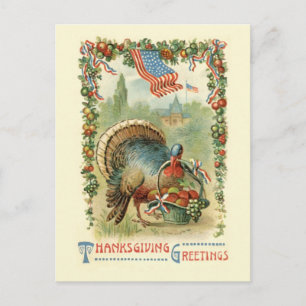 Antik patriotisk thanksgivingvykort för vintage helg vykort