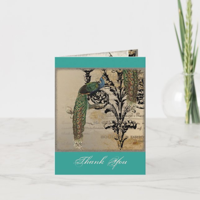 Antik Peacock 6 Musiknoter Ljusstake Spiralformad Tack Kort (Framsida)