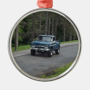 Antik pickup lastbil för klassikerblått GMC Julgransprydnad Metall