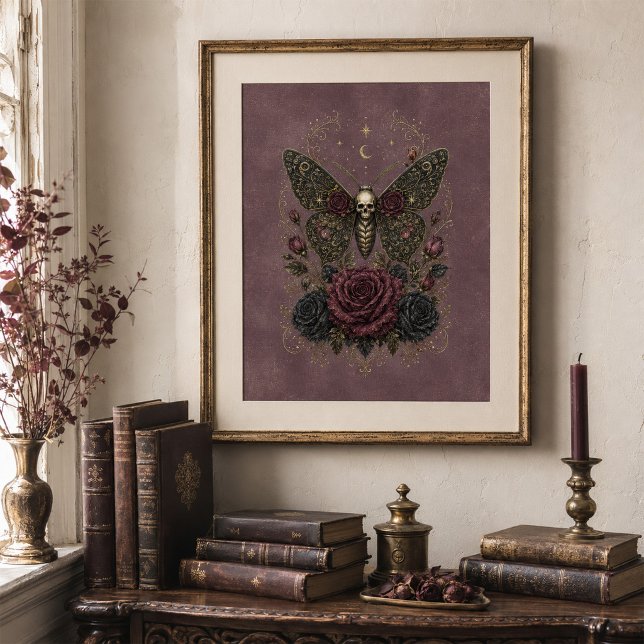 Antik Plommon Viktoriansk Gotisk Dödshuvudmoth Poster (Antique Plum Victorian Gothic Death’s Head Moth Poster)