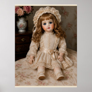 Antik porslinsdocka i vintage stil sittande poster