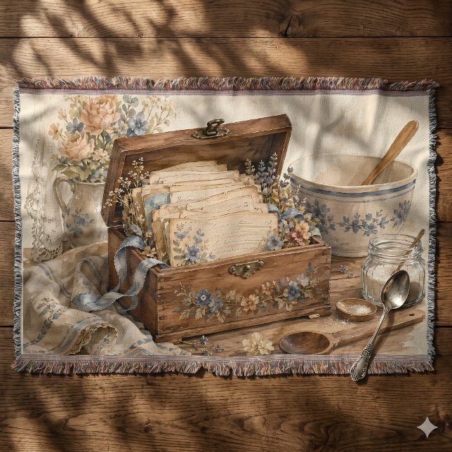 Antik Receptlåda Stugköket Filt (Vintage Recipe Box Cottage Kitchen Throw Blanket)