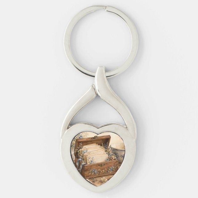 Antik Receptlåda Stugköket Twisted Heart Silverfärgad Nyckelring (Framsidan)