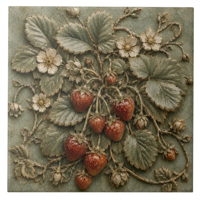 Antik relief av jordgubbsväxt, botanisk falsk reli kakelplatta (Framsidan)