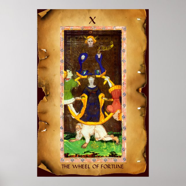 ANTIK RENAISSANCE TAROTKORT 10/HJUL FÖR FORTUNA POSTER (Framsidan)