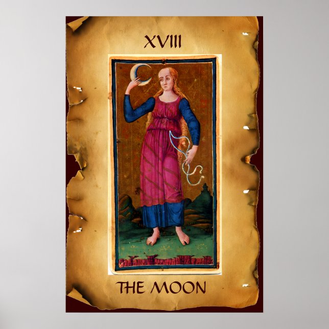 ANTIK RENAISSANCE TAROTKORT 18 / MÅNEN POSTER (Framsidan)