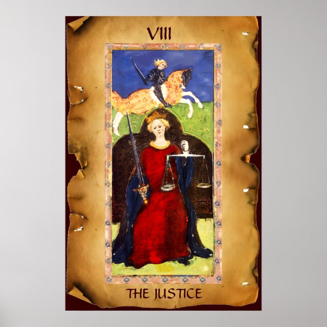 ANTIK RENAISSANCE TAROTKORT  8 / RÄTTVISAN POSTER (Framsidan)