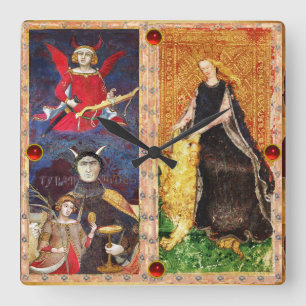 ANTIK RENAISSANCE TAROTS DJÄVULEN OCH FASTHETEN FYRKANTIG KLOCKA