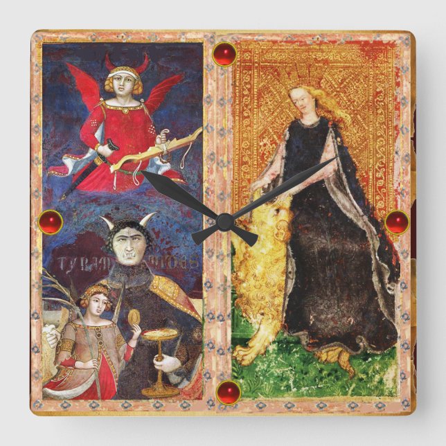 ANTIK RENAISSANCE TAROTS DJÄVULEN OCH FASTHETEN FYRKANTIG KLOCKA (Framsida)