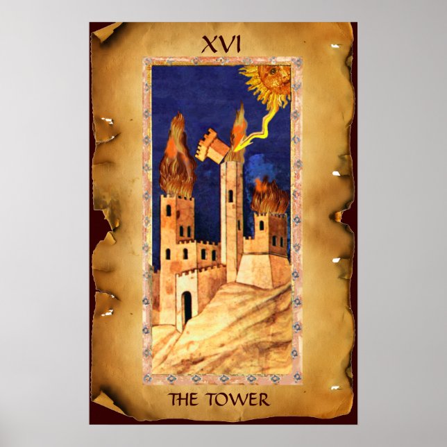 ANTIK RENÄSSANS TAROTKORT  16 / TORNET POSTER (Framsidan)