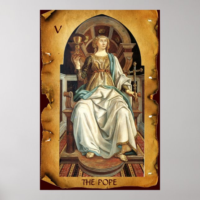 ANTIK RENÄSSANS TAROTKORT 5/ PÅVEN Pergament Poster (Framsidan)