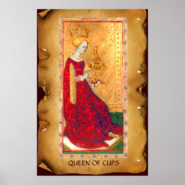 ANTIK RENÄSSANS TAROTKORT  / KOPPARNAS Drottning Poster (Framsidan)