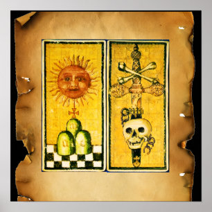 ANTIK RENÄSSANS TAROTKORT /SOLEN ,ESS ÄR SVÄRD POSTER