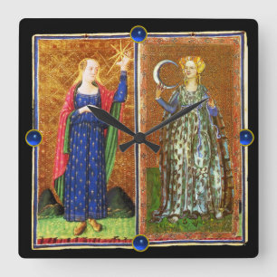 ANTIK RENÄSSANS TAROTKORT /STJÄRNAN OCH MÅNEN FYRKANTIG KLOCKA