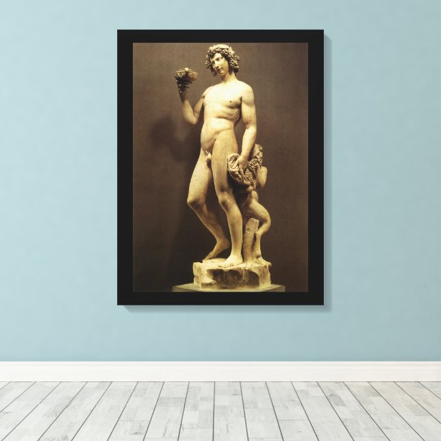 Antik Renässansstaty Bacchus av Michelangelo Canvastryck (Insitu (trägolv))