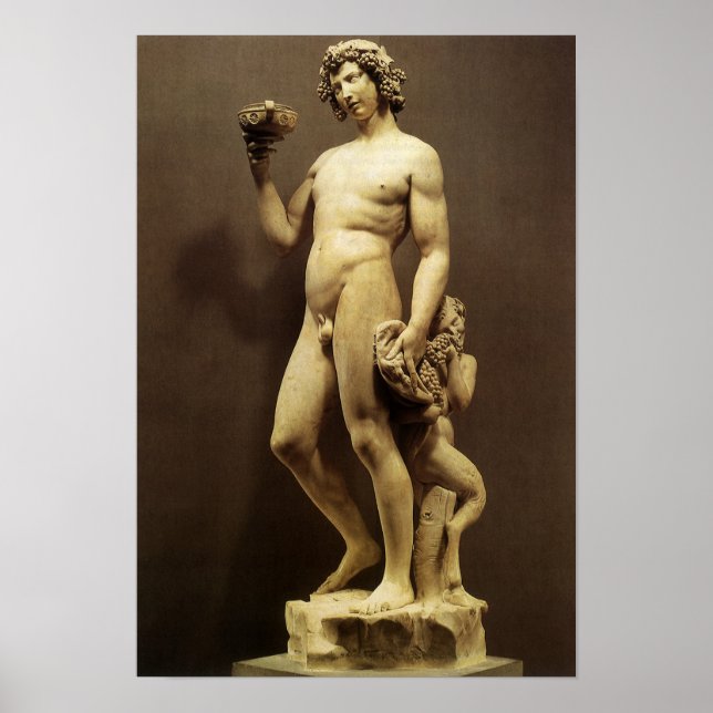 Antik Renässansstaty Bacchus av Michelangelo Poster (Framsidan)