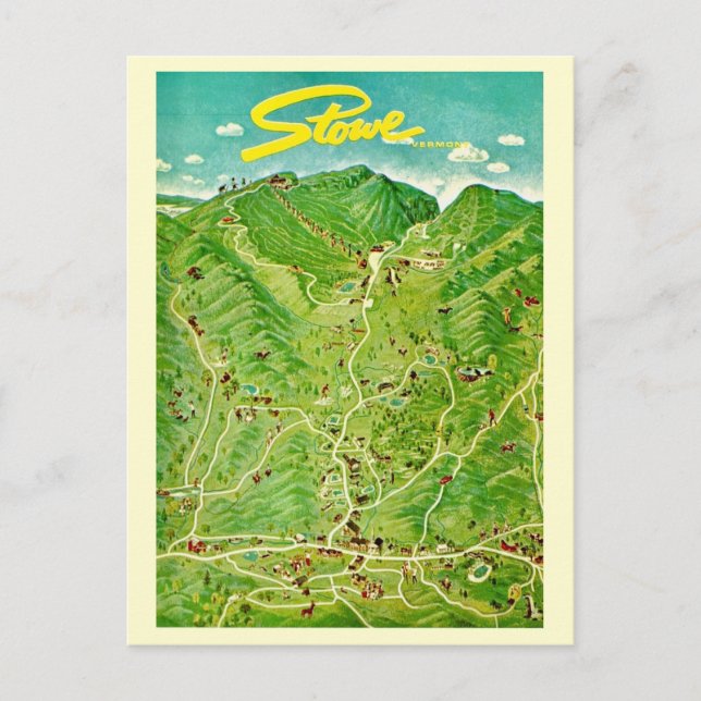Antik ritning av Stowe Vermont vykort (Framsida)