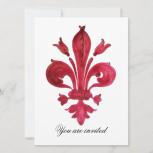 ANTIK RÖD FLEUR DE LIS Damask Ädelstensmonogram Inbjudningar