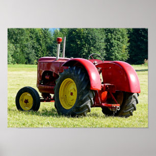Antik röd lantgårdtraktor poster