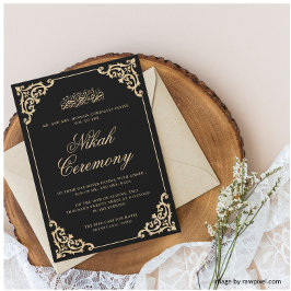 Antik Rokoko Stilig Svart Nikah-ceremoni Inbjudningar